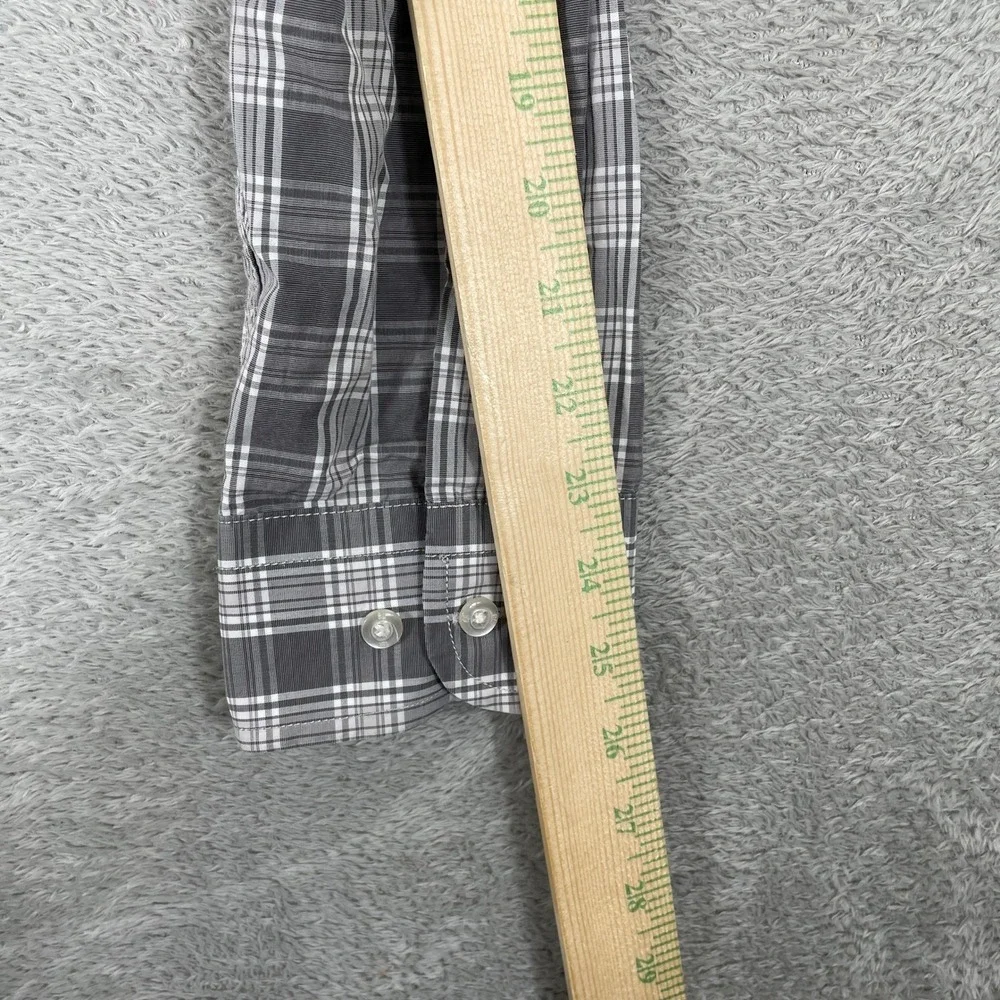 Banana Republic Shirt Mens Large Grey Luxe Poplin Plaid Camden Standard Fit